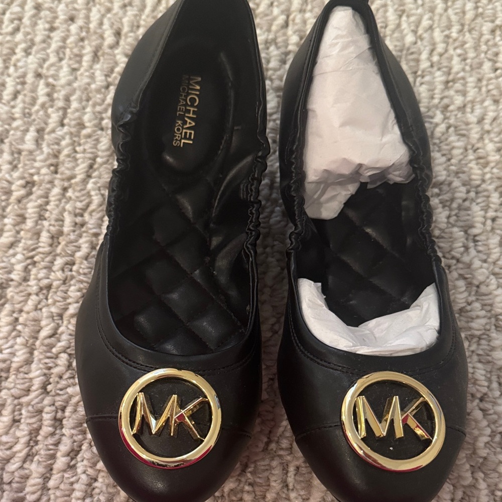 Michael Kors Black Flats with Gold Logo